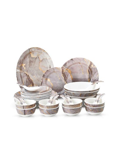 Buy 45 Piece Melamineware Dinner Set- RF6719/ Includes Oval Plate, Deep, Dinner, Soup Plates, Round Bowls, Rice Spoon, Ladle, and Soup Spoons/ Dishwasher-Safe and Freezer-Friendly/ Eco-Friendly and Food-Grade/ White and Brown Floral White 44.5x28x28cm in UAE