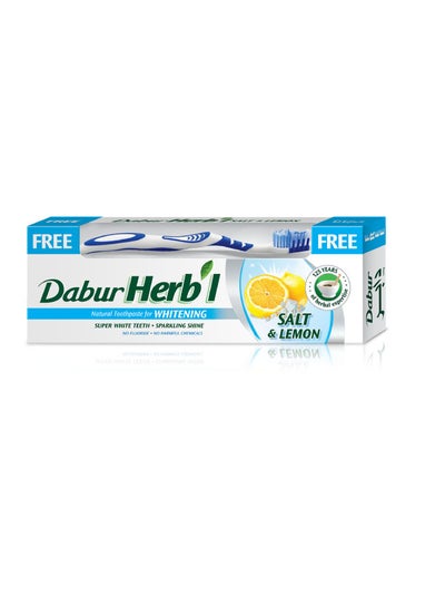 اشتري معجون تبييض الأسنان بخلاصة الأعشاب والملح والليمون مع فرشاة أسنان مجانية متعدد الألوان 150جرام في السعودية