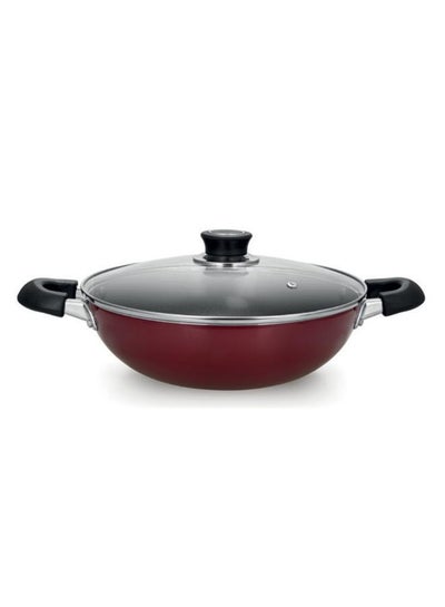 Buy Non-Stick Wokpan With Lid Red/Clear/Black in Saudi Arabia