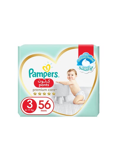 Buy Premium Care Pants Diapers, Size 3, 6-11kg, Unique Softest Absorption for Ultimate Skin Protection, 56 Count in UAE
