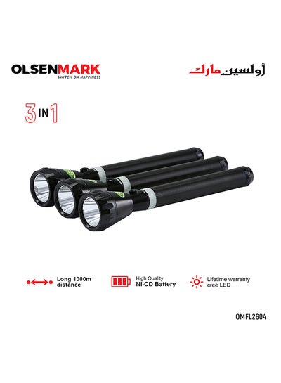 Buy 3Piece Rechargeable LED Flashlight Torch Set Black in Saudi Arabia