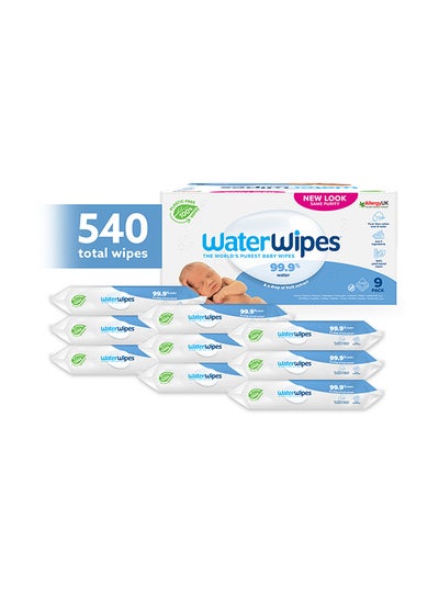 Buy Pack Of 9 Original Plastic Free, 99.9% Water Based Baby Wet Wipes And Unscented For Sensitive Skin - 540 Count in Saudi Arabia