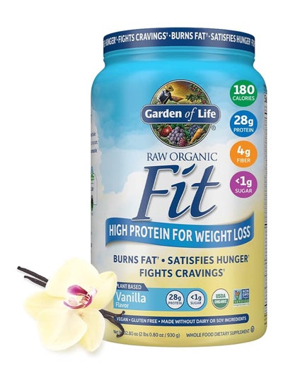 Buy Garden Of Life Raw Organic Fit Powder High Protein For Weight Loss |Burns Fat, Satisfies Hunger And Fights Cravings Plant Based Vanilla Flavor 930G in UAE