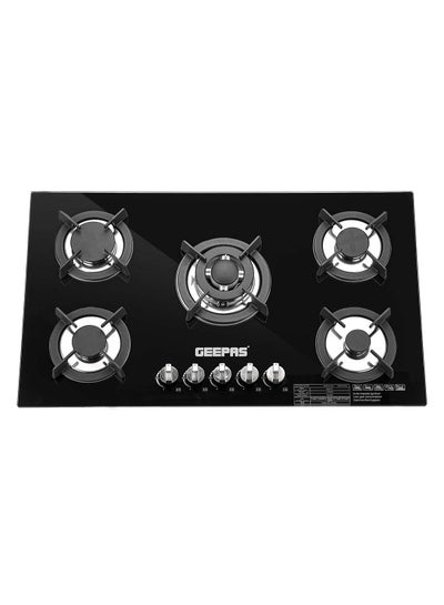 Buy 5-Burner Gas Hob - Attractive Design, 8mm Tempered Glass Worktop - Automatic Ignition, 5 Heating Zones |Ergonomic Design, Stainless Steel Body GGC31011 Black in UAE