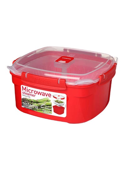 Buy Sistema 2.4 L Microwave Steamer: Healthy Steaming for Vegetables, Fish & Poultry with Easy Locking Clips Red/Clear 2.4Liters in UAE