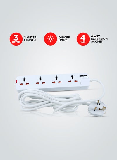 Buy 4 Way Extension Socket 13A - Extension Strip With Led Indicators | Child Safe |Extra Long Cord with Over Current Protected | Ideal For All Electronic Devices White/Orange 35.2x13.4x3.6cm in UAE