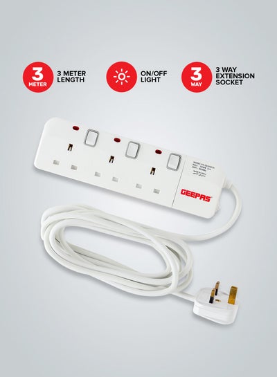 Buy Portable Multi Socket, Extension Board, GES4083 | 3meter Cable Power Extension Socket | Multi Plug Power Cable | High Quality, Heavy Duty Power Switch White 3meter in UAE