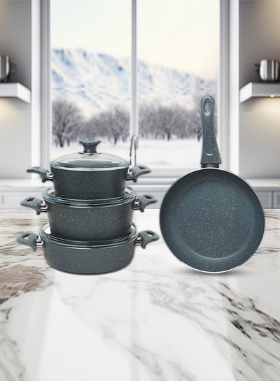 Buy 7 Pieces Turkish Granite Cookware Set With Pyrex Lid Grey 24x24x10.5cm in Saudi Arabia