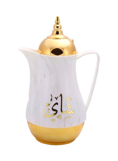 Buy 2-Piece Royal Marble Tea And Cawa Set White 1Liters in Saudi Arabia