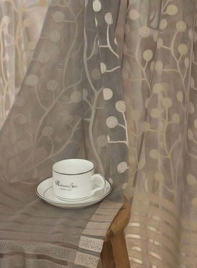 Buy 1 Piece Leaf Tulle Pattern Washable Window Sheer Curtain Brown 200 x 100cm in UAE