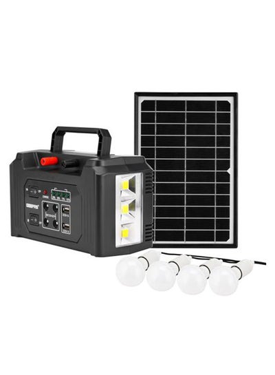 Buy Rechargeable Power Station- GPS5593N| 7000 mAh Rechargeable Lead-Acid Battery, 4 Pieces 5W Bulbs With Solar Panel | Perfect Emergency Backup For Home, Travel, Camping And More Black in UAE