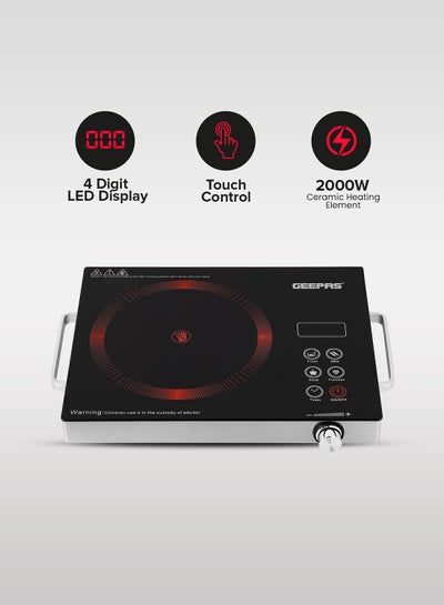 Buy 4 Digit LED Display Digital Infrared Cooker,High-Temperature Resistant Glass 280*360mm, Elegant Design, Fireproof Material, Stainless Steel Body,Ceramic Heating Element, With 10 levels Of watt Setting 2000 W GIC6920NV Black/Red/Grey in Saudi Arabia