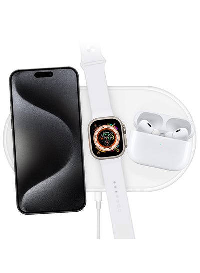 Buy Charging Station 3 In 1 Faster Mag-Safe Qi Wireless Charger Stand Wireless Charging Pad For iPhone 15/14/13/12 Pro Max/Pro/Plus For iWatch Ultra 2 Ultra 8/7/SE/6/5/4/3/2/1 AirPods Pro/2/3 White in UAE