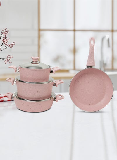 Buy 7 Pieces Turkish Granite Cookware Set With Steel Lid Pink 24x24x10.5cm in Saudi Arabia