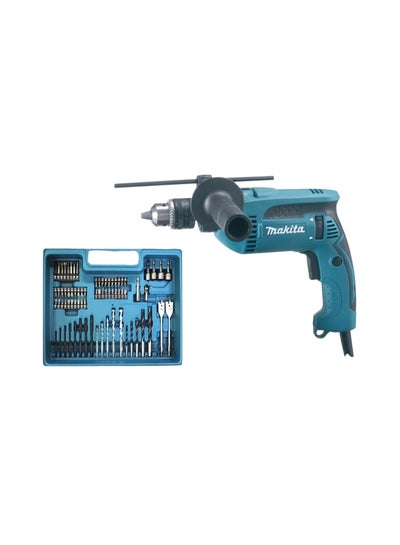 Buy Impact Drill, For Masonary , Steel, Wood, With Accessory Case 74 Pieces, Chuck Blue/Silver/Black 16mm in Saudi Arabia