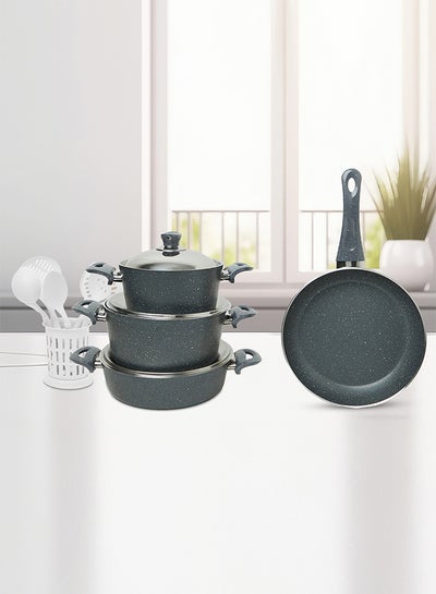 Buy 13 Pieces Turkish Granite Cookware Set With Steel Lid Grey 24x24x10.5cm in Saudi Arabia