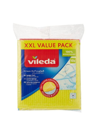 Buy Sponge Cloth XXL Value Pack 10 Pcs 100% Natural Materials, Super Absorbent, Durable Assorted Color 18x20cm in UAE