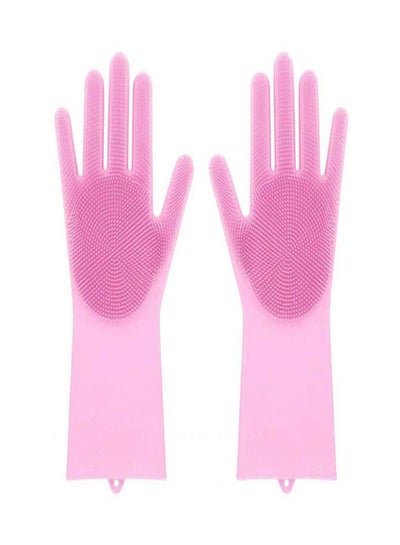 Buy 2-Piece Silicone Scrubbing Gloves Set Pink in Saudi Arabia