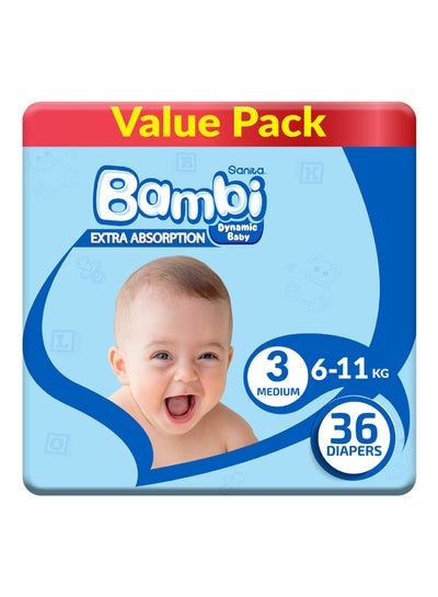 Buy Size 3, Medium, 6-11 Kg, Value Pack, 36 Diapers in UAE