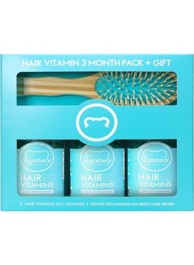 Buy Pack Of 3 X 60 Hair Vitamins Vegan Gummies, 180 Gummies Gift Pack With Free Brush in UAE