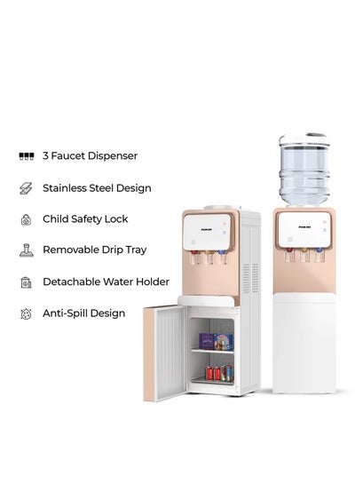 Buy Top Loading Water Dispenser With 3 Tap Design Hot, Cool, Normal Water, And Refrigerator, Compressor Cooling, Refrigerator, Stainless Steel Tank, Low Noise, Anti-Bacterial Design, Anti-Spill NWD1900R Rose Gold/White in UAE