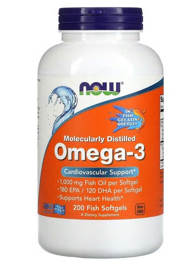 Buy Omega-3 1000mg, Molecularly Distilled 200 Fish Softgels 180 EPA /120 DHA in UAE