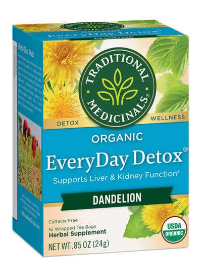 Buy Organic Everyday Detox, Support Liver & Kidney Function, Dandelion, Caffeine Free, 16 Tea Bags in UAE