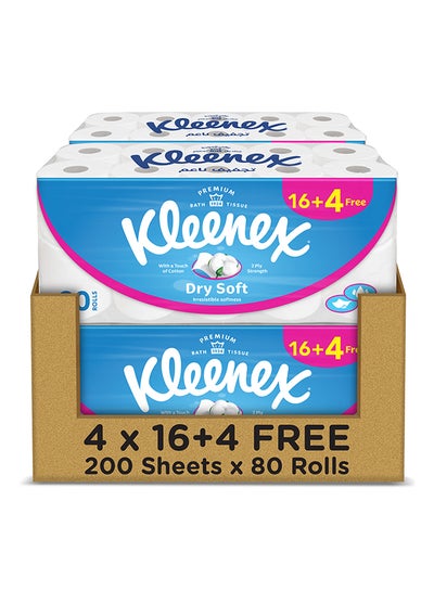 Buy 2 Ply Dry Soft Toilet Tissue Paper 80 Rolls White 200 Sheets in Saudi Arabia