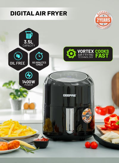 Buy Digital Air Fryer With 3.5 L Total Capacity |Cool Touch Housing| LED Display with Touch Screen, Oil Free, 10 Preset Cooking Programs, 1-60 Mins Timer, 50-200 Degree Temperature, VORTX Air Frying Technology 3.5 L 1400 W GAF37512N Black in Saudi Arabia