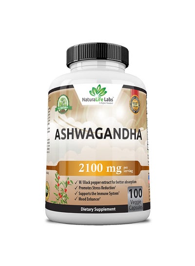 Buy Ashwagandha Dietary Supplement 2100 mg - 100 Veggie Capsules in UAE