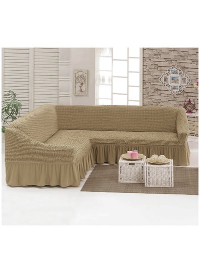 Buy Five Seater Super Stretchable Sofa Cover Fits on L and Straight Long Sofa 2.5 to 4 meter Camel Beige 2.5 x 4meter in UAE