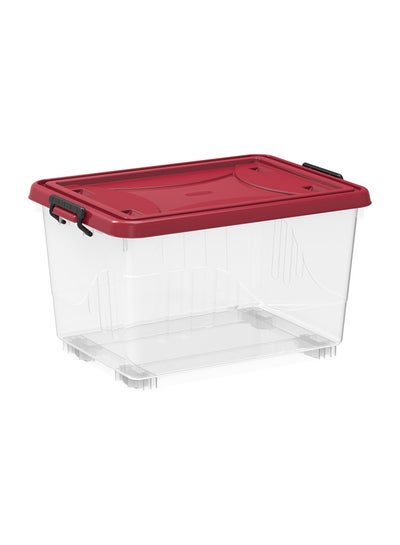 اشتري 22-Liter Plastic Long-Lasting Light Weight Stylish Compact And Space Saving Easily Cleanable Storage Wheel Box With And Lockable Lid Red/Clear 33x27.5x46cm في الامارات