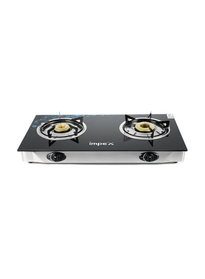 Buy 2-Burner Glass Top Gas Stove - Aesthetically Designed Glass Top, High-Efficiency Blue Flame, Spill Tray, Ergonomic Knobs, Stainless Steel Screw, Compact Size IGS 1212F Black/Silver in Saudi Arabia