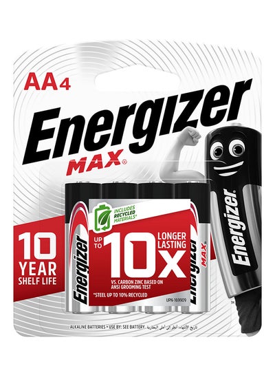 اشتري Energizer Max Alkaline AA Batteries - Pack Of 4 Black/Silver في مصر