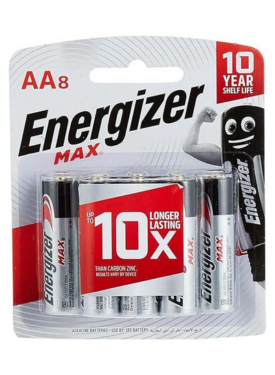 Buy Energizer Max Alkaline AA Batteries - Pack Of 8 Silver/Black in Saudi Arabia