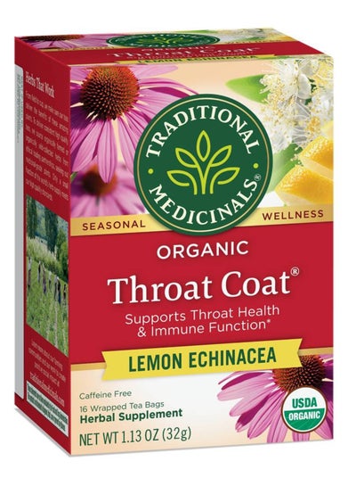 Buy Organic Throat Coat, Infused with Lemon Echinacea, Support Throat Health, Caffeine Free, 16 Tea Bags in UAE