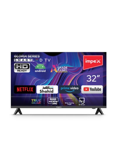 Buy 32 Inch HD Smart Android LED TV With Free Wall Mount-Frame Less Design, Quad Core Processor, Mirror Cast And E-Share, HDMI\USB\ Wi-Fi Input, Netflix, YouTube, Disney+, Apple TV+, Starz Play Arabia Gloria Black in UAE