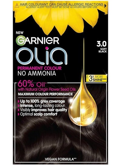 اشتري Olia, No Ammonia Permanent Hair Color With 60% Oils, 3.0 أسود هادئ في الامارات