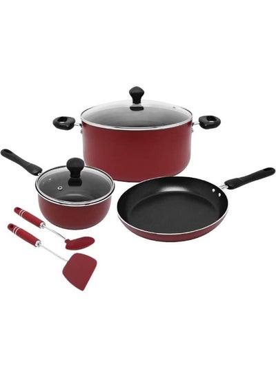 Buy 7-Piece Aluminium Cookware Set Red 28cm in UAE