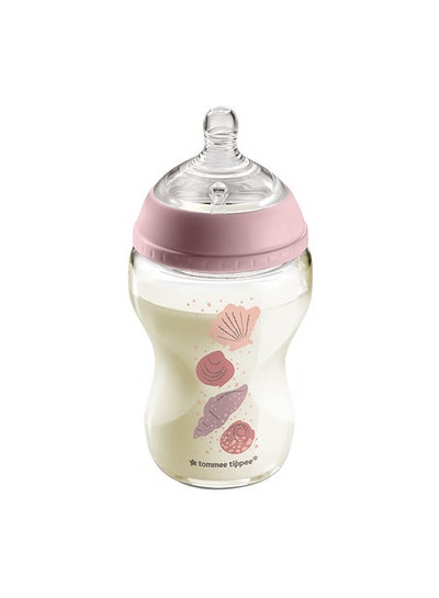 Buy Pack Of 1 Closer To Nature Glass Baby Bottle Slow Flow Breast-Like Teat With Anti-Colic Valve 250 ml For 0 Months+, Pink And Clear in Saudi Arabia