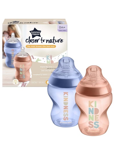 Buy Pack Of 2 Closer To Nature Baby Bottles, Slow-Flow Anti-Colic Valve 0 Months+ 260 ml Multicolor in UAE