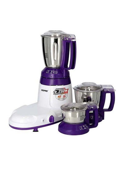 اشتري Multifunctional Mixer Grinder Stainless Steel Jars with Lockable Lid Perfect for Dry and Wet Fine Grinding  3 Speed powerful motor 1.5 لتر 750 وات GSB44067 أبيض/أرجواني/فضي في السعودية