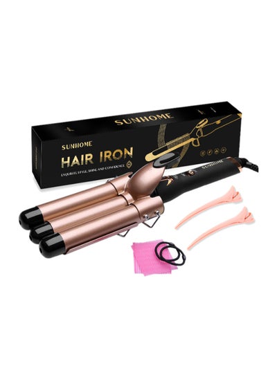 Buy 3-Barrel Hair Styling And Curling Iron Kit Gold/Black 350ml in UAE