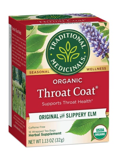 Buy Organic Throat Coat, Infused with Slippery Elm, Support Throat Health, Caffeine Free, 16 Tea Bags in Saudi Arabia