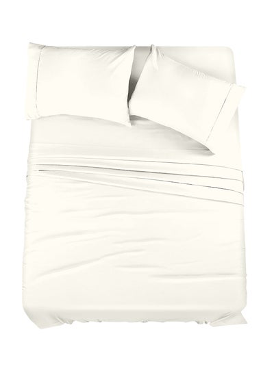 Buy 4-Piece 400 Thread Count 100% Cotton Solid Luxury California King Size Bed Sheet Set Includes 1xFitted Sheet 74x84+15 inch 2xPillow Cover 21x40 inch 1xFlat Sheet Cotton Cotton Cream 112x102inch in Saudi Arabia