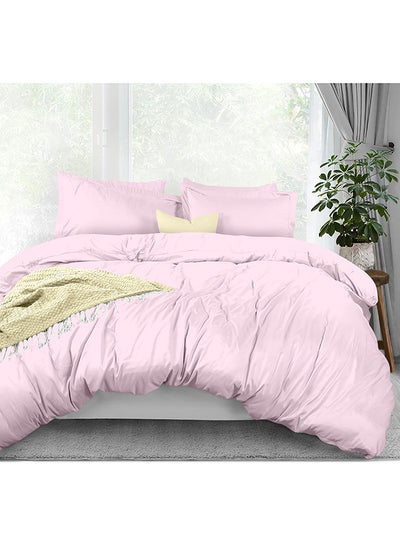 Buy 3-Piece 400 Thread Count 100% Cotton Solid Luxury Queen Size Duvet Cover Set Includes 2xPillow Cover 20x26 inch, 1xDuvet Cover Cotton Light Pink 90x90inch in Saudi Arabia