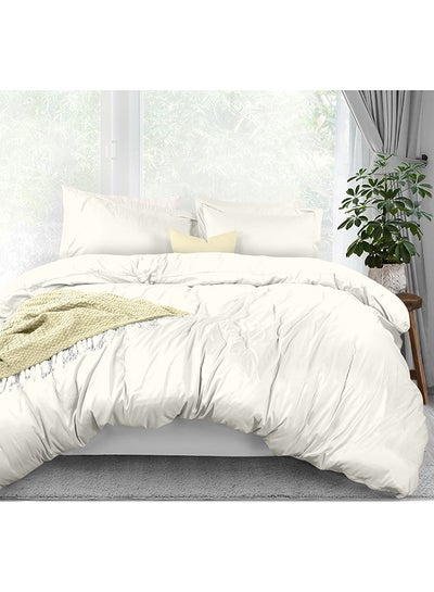 Buy 3-Piece 400 Thread Count 100% Cotton Solid Luxury Queen Size Duvet Cover Set Includes 2xPillow Cover 20x26 inch, 1xDuvet Cover Cotton Cream 90x90inch in Saudi Arabia