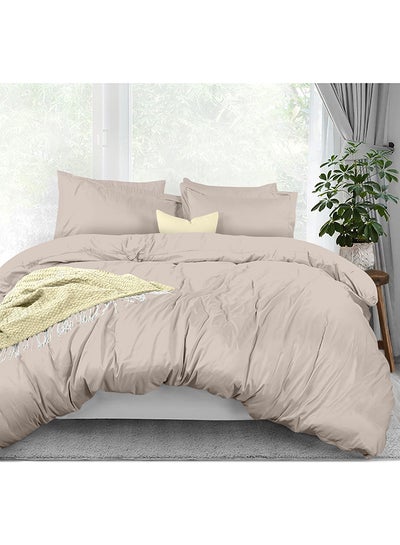 Buy 3-Piece 400 Thread Count 100% Cotton Solid Luxury Queen Size Duvet Cover Set Includes 2xPillow Cover 20x26 inch, 1xDuvet Cover Cotton Taupe 90x90inch in Saudi Arabia