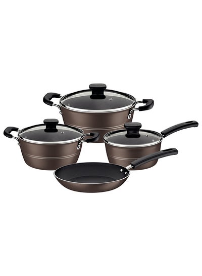 Buy 4-Piece Cookware Set With Lid Grey Large Casserole (24), Small Casserole (20), 1xSauce Pan (18), 1xDeep Frying Pan (24)cm in UAE