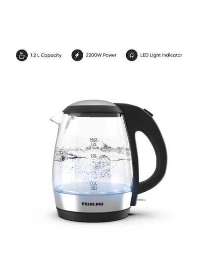 Buy Compact, Electric Glass Kettle, Effortless Boiling Elegance, Auto Lid Opening, Led Indicator, Boil Dry Protection, Integrated Filter, 360° Rotating Base For Home And Office Use 1.2 L 2200 W NK303G Clear/Silver/Black in UAE